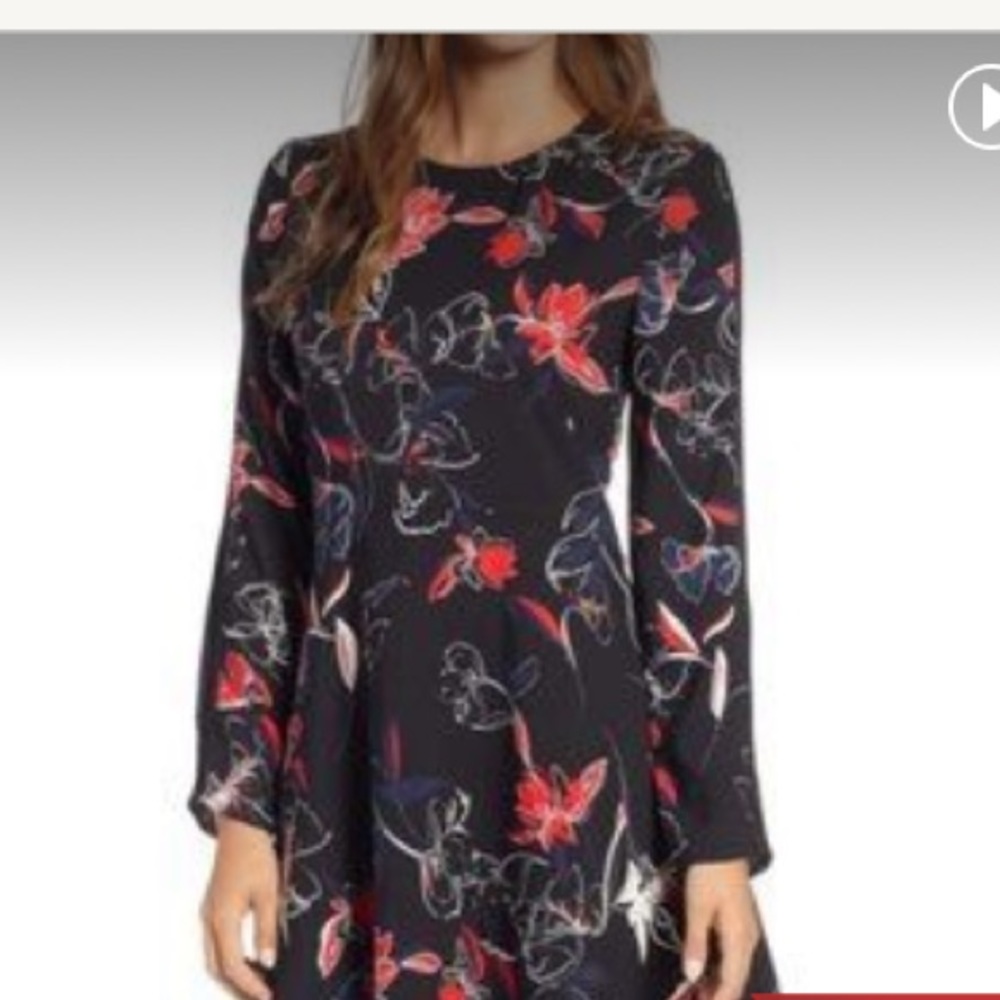 Halogen floral long sleeve A-line dress - Picture 1 of 9
